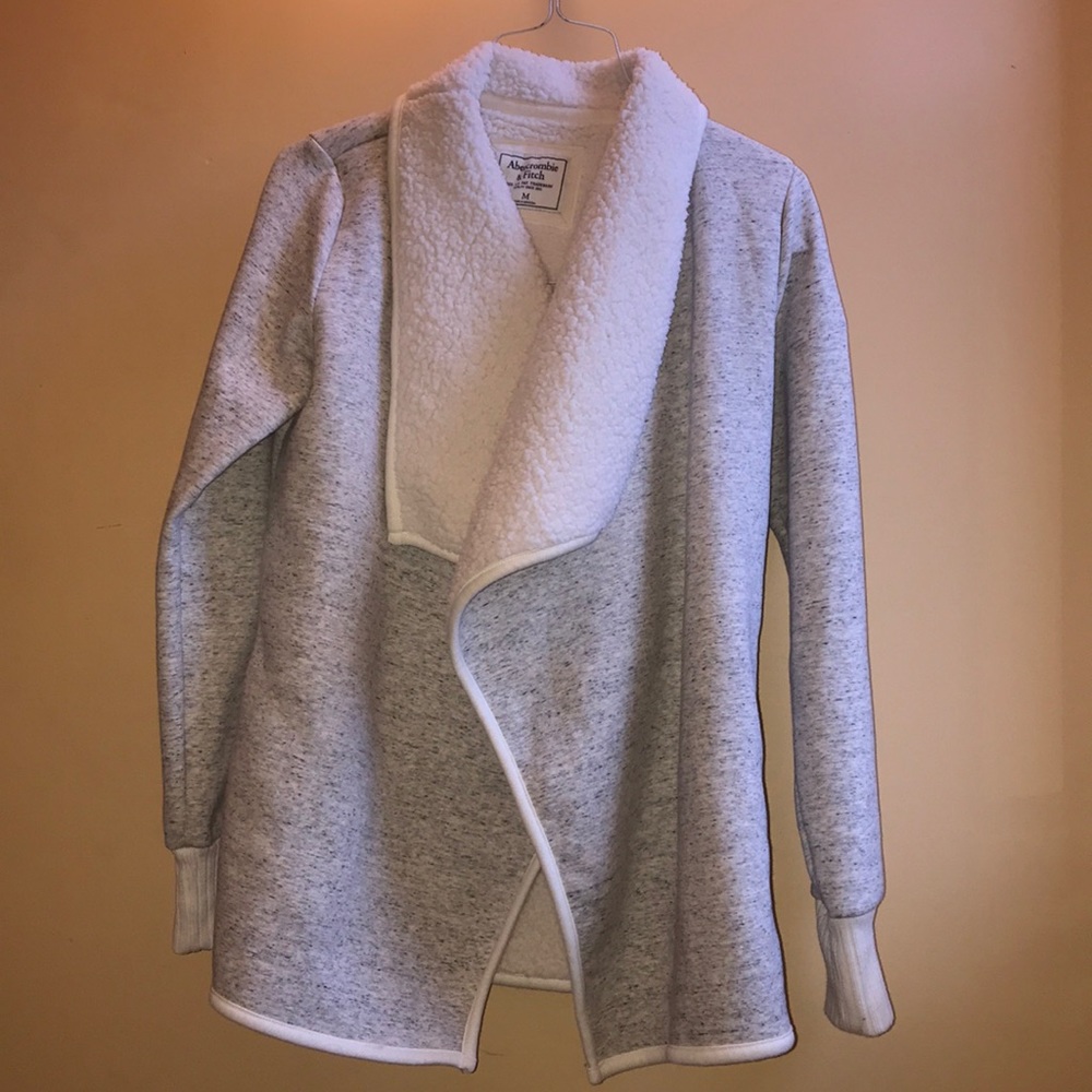 gray fluffy cardigan